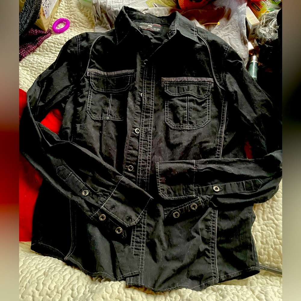 Buckle brand Pop icon lightweight long sleeved dress shirt!!black-Small